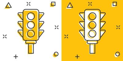 Semaphore icon in comic style. Traffic light cartoon vector illustration on white isolated background. Crossroads splash effect business concept.