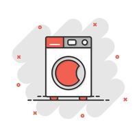 Washing machine icon in flat style. Washer vector illustration on white isolated background. Laundry business concept.