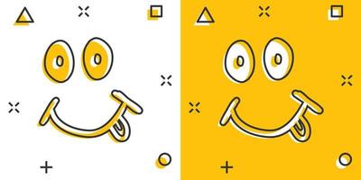 Vector cartoon smile with tongue icon in comic style. Smile face sign illustration pictogram. Funny face business splash effect concept.