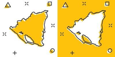 icono de mapa de nicaragua de dibujos animados vectoriales en estilo cómico. Pictograma de ilustración de signo de nicaragua. concepto de efecto de salpicadura de negocio de mapa de cartografía. vector