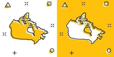 icono de mapa de canadá de color de dibujos animados en estilo cómico. pictograma de ilustración de signo de canadá. concepto de negocio de salpicaduras de geografía del país. vector