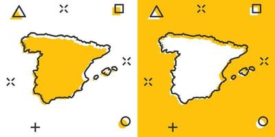 icono de mapa de españa de dibujos animados vectoriales en estilo cómico. Pictograma de ilustración de signo de España. concepto de efecto de salpicadura de negocio de mapa de cartografía. vector