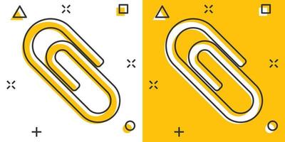 Vector cartoon paper clip attachment icon in comic style. Paperclip concept illustration pictogram. Attach file business splash effect concept.