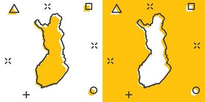 icono de mapa de Finlandia de dibujos animados vectoriales en estilo cómico. Pictograma de ilustración de signo de Finlandia. concepto de efecto de salpicadura de negocio de mapa de cartografía. vector