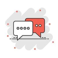 Speak chat sign icon in comic style. Speech bubbles cartoon vector illustration on white isolated background. Team discussion button splash effect business concept.