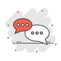 Speak chat sign icon in comic style. Speech bubbles cartoon vector illustration on white isolated background. Team discussion button splash effect business concept.