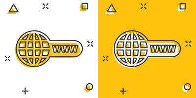 Vector cartoon go to web icon in comic style. Globe world sign illustration pictogram. WWW url business splash effect concept.