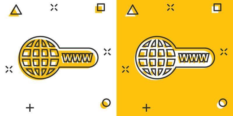 Vector cartoon go to web icon in comic style. Globe world sign illustration pictogram. WWW url business splash effect concept.