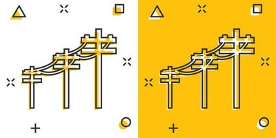 icono de líneas eléctricas de alto voltaje de dibujos animados vectoriales en estilo cómico. pictograma de ilustración de signo de poste eléctrico. concepto de efecto de salpicadura de negocio de línea eléctrica. vector