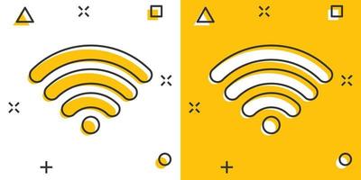 Wifi internet icon in comic style. Wi-fi wireless technology vector cartoon illustration pictogram. Network wifi business concept splash effect.