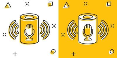 icono de asistente de voz en estilo cómico. ilustración de dibujos animados de vector de asistencia de hogar inteligente sobre fondo blanco aislado. efecto de salpicadura del concepto de negocio del centro de comando.