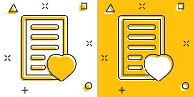 Wishlist icon in comic style. Like document cartoon vector illustration on white isolated background. Favorite list splash effect business concept.