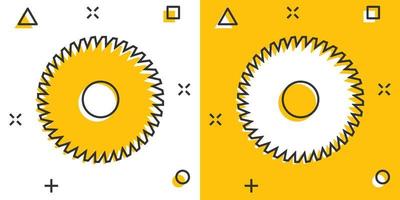 Saw blade icon in comic style. Circular machine cartoon vector illustration on white isolated background. Rotary disc splash effect business concept.