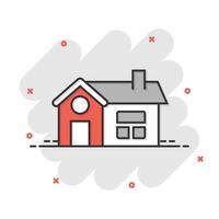 Building icon in comic style. Home cartoon vector illustration on white isolated background. House splash effect business concept.