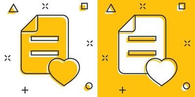 Wishlist icon in comic style. Like document cartoon vector illustration on white isolated background. Favorite list splash effect business concept.