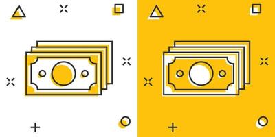 icono de pila de dinero en estilo cómico. intercambiar ilustración vectorial de dibujos animados en efectivo sobre fondo blanco aislado. concepto de negocio de efecto de salpicadura de billete de banco. vector