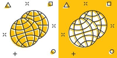 icono del planeta tierra en estilo cómico. ilustración de vector de dibujos animados geográficos de globo sobre fondo blanco aislado. concepto de negocio de efecto de salpicadura de comunicación global.