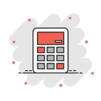 Calculator icon in comic style. Calculate cartoon vector illustration on white isolated background. Calculation splash effect business concept.