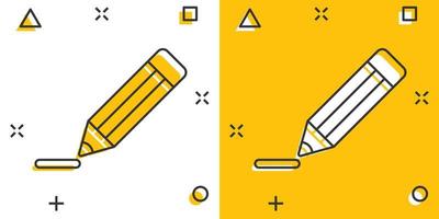 Pencil with rubber eraser icon in comic style. Highlighter vector cartoon illustration pictogram. Pencil business concept splash effect.