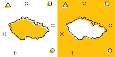 icono de mapa de la república checa de dibujos animados vectoriales en estilo cómico. pictograma de ilustración de signo de república checa. concepto de efecto de salpicadura de negocio de mapa de cartografía. vector