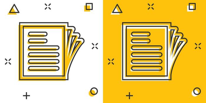 Document note icon in comic style. Paper sheet vector cartoon illustration pictogram. Notepad document business concept splash effect.