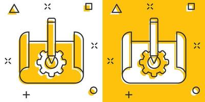 Prototype icon in comic style. Startup cartoon vector illustration on white isolated background. Model development splash effect business concept.