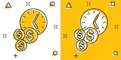 Time is money icon in comic style. Project management cartoon vector illustration on white isolated background. Deadline splash effect business concept.