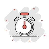 Clock icon in comic style. Watch cartoon vector illustration on white isolated background. Timer splash effect business concept.