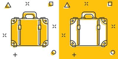 icono de maleta de dibujos animados vectoriales en estilo cómico. caso de turismo, viaje, pictograma de ilustración de signo de viaje. concepto de efecto de salpicadura de negocio de maleta. vector