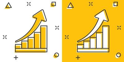 Vector cartoon growth chart icon in comic style. Grow diagram sign illustration pictogram. Increase arrow business splash effect concept.