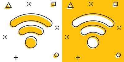 Wifi internet icon in comic style. Wi-fi wireless technology vector cartoon illustration pictogram. Network wifi business concept splash effect.