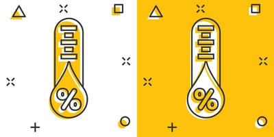 icono de humedad en estilo cómico. ilustración de dibujos animados de vectores climáticos sobre fondo blanco aislado. efecto de salpicadura de concepto de negocio de pronóstico de temperatura.