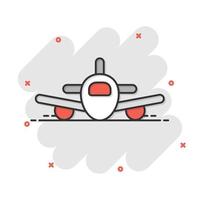 icono de avión en estilo cómico. ilustración de vector de dibujos animados de avión sobre fondo blanco aislado. concepto de negocio de efecto de salpicadura de avión de vuelo.