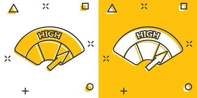 Cartoon colored high level icon in comic style. Speedometer, tachometer illustration pictogram. High level sign splash business concept. vector