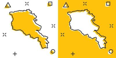 icono de mapa de armenia de dibujos animados vectoriales en estilo cómico. pictograma de ilustración de signo de armenia. concepto de efecto de salpicadura de negocio de mapa de cartografía. vector