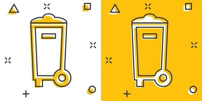 Trash bin garbage icon in comic style. Trash bucket vector cartoon illustration pictogram. Garbage basket business concept splash effect.