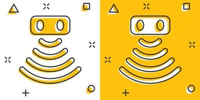 Motion sensor icon in comic style. Sensor waves vector cartoon illustration pictogram. Security connection business concept splash effect.