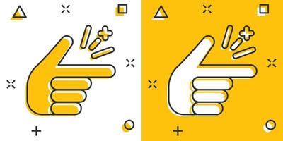 Finger snap icon in comic style. Fingers expression vector cartoon illustration pictogram. Snap gesture business concept splash effect.