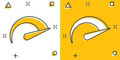 icono de signo de nivel de velocímetro en estilo cómico. acelerar la ilustración de dibujos animados vectoriales sobre fondo blanco aislado. efecto de salpicadura de concepto de negocio de tacómetro de movimiento. vector