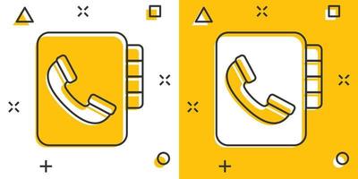 icono de la libreta de direcciones en estilo cómico. ilustración de vector de dibujos animados de cuaderno de teléfono sobre fondo blanco aislado. concepto de negocio de efecto de salpicadura de contacto de línea directa.