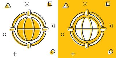 icono del planeta tierra en estilo cómico. ilustración de vector de dibujos animados geográficos de globo sobre fondo blanco aislado. concepto de negocio de efecto de salpicadura de comunicación global.