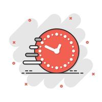 Clock icon in comic style. Watch cartoon vector illustration on white isolated background. Timer splash effect business concept.