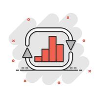 Growing bar graph icon in comic style. Increase arrow cartoon vector illustration on white isolated background. Infographic progress splash effect business concept.