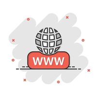 Global search icon in comic style. Website address cartoon vector illustration on white isolated background. WWW network splash effect business concept.