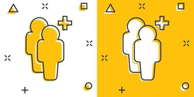 Cartoon people icon in comic style. Users with plus sign illustration pictogram. Teamwork person sign splash business concept. vector