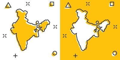Cartoon colored India map icon in comic style. India sign illustration pictogram. Country geography splash business concept. vector
