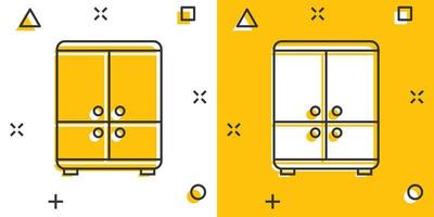 icono de armario de dibujos animados de vector en estilo cómico. pictograma de ilustración de signo de muebles. concepto de efecto de salpicadura de negocio de gabinete.