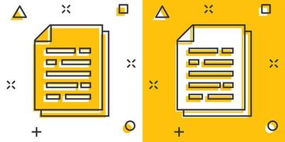 Vector cartoon document paper icon in comic style. Terms sheet concept illustration pictogram. Document analytics business splash effect concept.