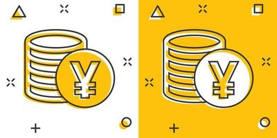 yen de dibujos animados vectoriales, icono de moneda de dinero yuan en estilo cómico. pictograma de ilustración de concepto de moneda de yen. concepto de efecto de salpicadura de negocio de dinero de asia. vector