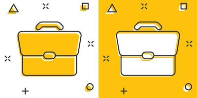 Briefcase sign icon in comic style. Suitcase vector cartoon illustration on white isolated background. Baggage business concept splash effect.